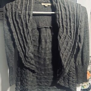 Mary Firenze Dark Gray Ribbed Cable Knit Cardigan Sweater (S)